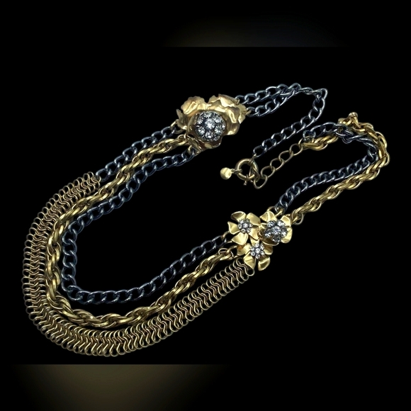 J .Crew Rera Gold and Black Chain Necklace with 3D Floral Accents - Picture 3 of 16